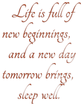      Life is full of  new beginnings,    and a new day  tomorrow brings,       sleep well.