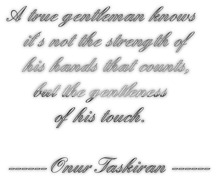 A true gentleman knows   it's not the strength of   his hands that counts,     but the gentleness         of his touch.------ Onur Taskiran ------