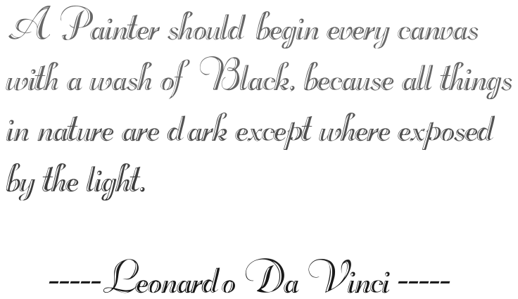 A Painter should begin every canvaswith a wash of Black, because all thingsin nature are dark except where exposedby the light.     -----Leonardo Da Vinci -----